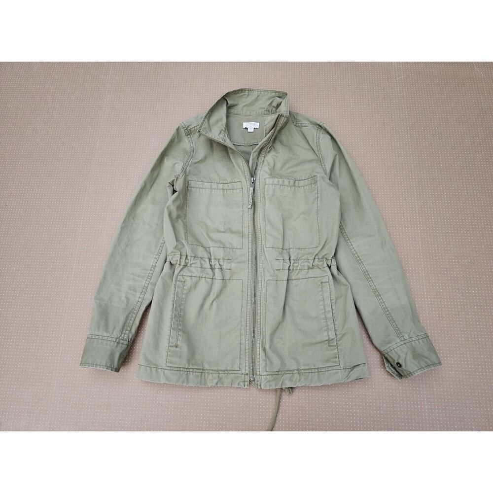 J. Crew Womens Field Jacket Size XXS Petite Hooded Army Green Zip Button Long
